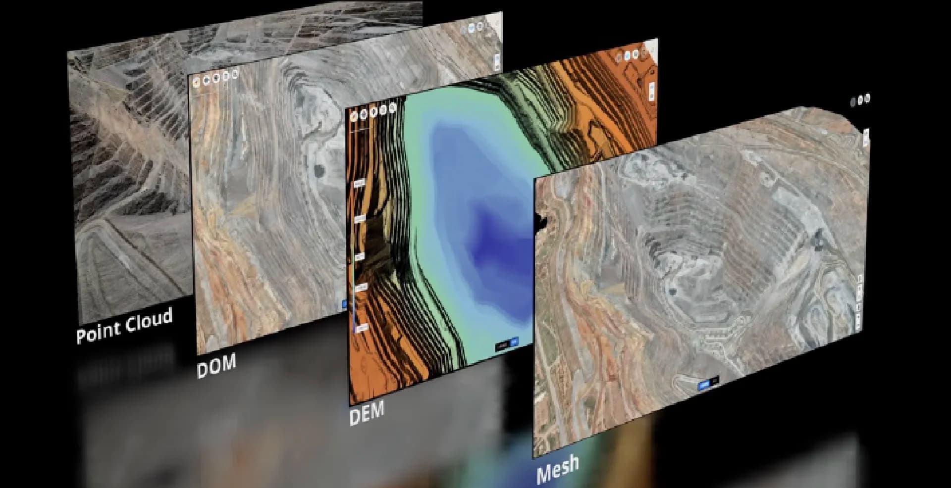 Point cloud, DEM and mesh outputs from drone survey