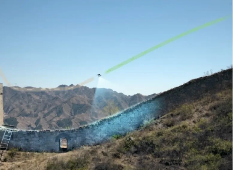 Drone survey over a dam valley